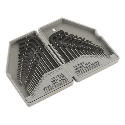 30 Piece Steel Hex Key Set - Long Imperial & Short Metric Sizes - Folding Case