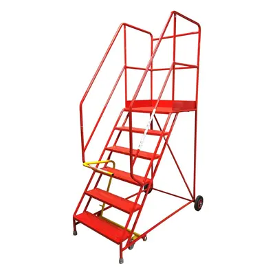 6 Tread HEAVY DUTY Mobile Warehouse Stairs Punched Steps 2.35m Safety Ladder