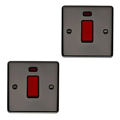 2 PACK Gang Single 45A Cooker Switch Neon - BLACK NICKEL & BLACK Rocker DP