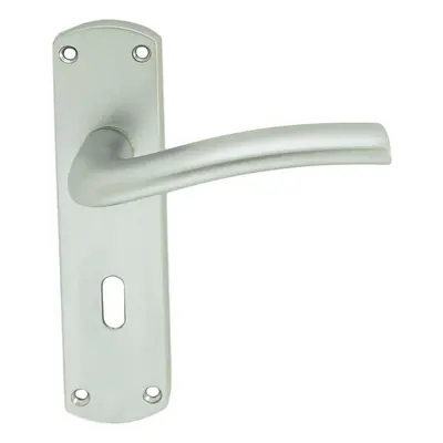 PAIR Rounded Curved Bar Handle on Lock Backplate x 42mm Satin Chrome