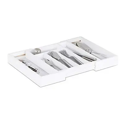 Relaxdays Cutlery Drawer Tray, Extendable, Variable Width, - Compartments, Bamboo Organiser, HWD