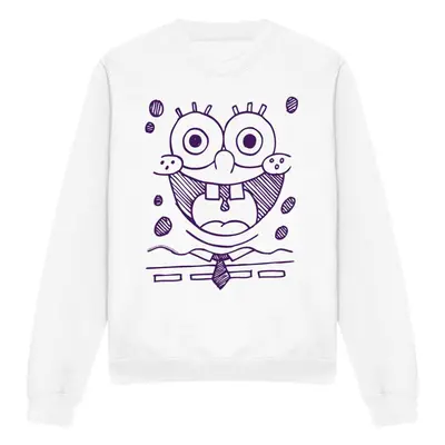 (L, White) SpongeBob SquarePants Unisex Adult Grin Felt Pen Sweatshirt