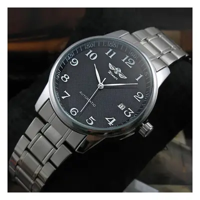 (black) Winner Men&apos;s Fashion Casual Simple Steel Band Fully Automatic Mechanical Watch