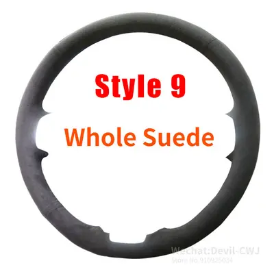 (Style 9) Black Alcantara Leather DIY Hand Car Steering Wheel Cover For Audi A5