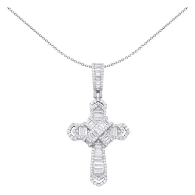 Jewelco London Silver CZ Round & Baguette Cross Pendant - GVX104