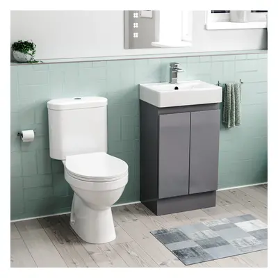 Nes Home Flat Pack 450mm Steel Grey Overflow Basin Vanity & Close Coupled Toilet