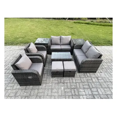 Fimous Seater Rattan Garden Furniture Set Patio Outdoor Lounge Sofa Set with Small Footstools Lo