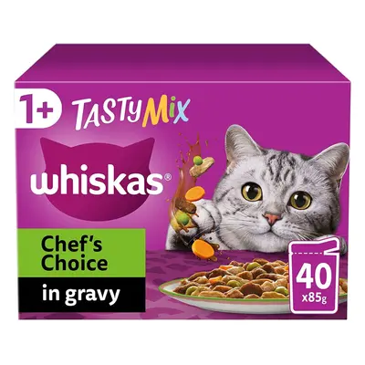 Whiskas Tasty Mix 1+ChefÂ´s Choice in Gravy x g Pouches, Adult Cat Food