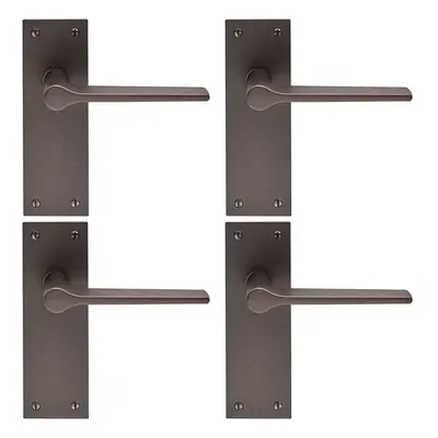 4x PAIR Flat Straight Handle on Slim Latch Backplate x 50mm Matt Bronze