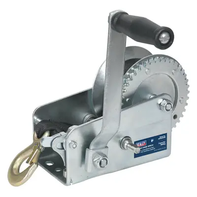 Geared Hand Winch with Webbing - 900kg Capacity - Manual Break - Hardened Steel