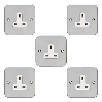 5 PACK Gang Single 13A Unswitched UK Plug Socket HEAVY DUTY METAL CLAD Power