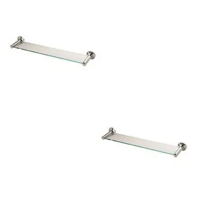 2x Recessed Glass Shelf on Pedestals Concealed Fix 470mm Centres Chrome