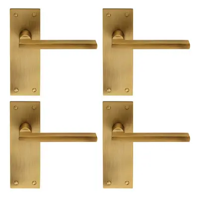 4x PAIR Straight Bar Handle on Slim Latch Backplate x 50mm Antique Brass