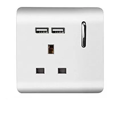 Trendi Gang Artistic Modern Glossy Amp x 2.1mA USB Switched Tactile Plug Socket Silver