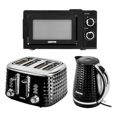 (Black) Geepas Textured Kettle, Slice Toaster & 20L Oven