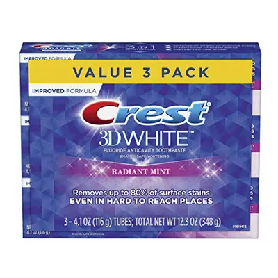 Crest 3D White Toothpaste Radiant Mint, 3.8 Oz (Pack of 3)