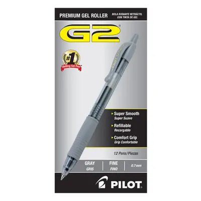 Pilot G2 Premium Gel Roller Pens Fine Point 0.7 mm Gray Pack of