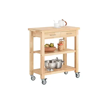 SoBuyÂ® FKW24-N, Rubber Wood Kitchen Storage Trolley Drawers Shelves