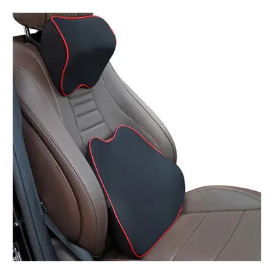 (2Pcs Black red) Car Headrest Pillow Neck Memory Lumbar Support Cotton Breathable Auto