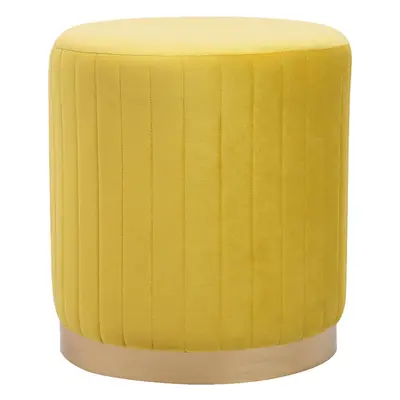 (Yellow) FAY Round Soft Velvet Foot Stool, Pouffe, Chair