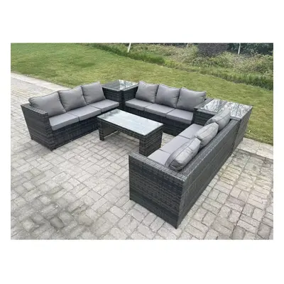 Fimous Outdoor Rattan Garden Furniture Lounge Sofa Set With Oblong Rectagular Coffee Table And S