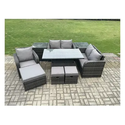 Fimous Seater Rattan Furniture Garden Dining Set Outdoor Height Adjustable Rising lifting Table 