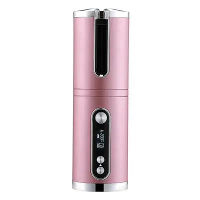 (Pink) Wireless Automatic Curling Iron Cordless Auto Curler Rechargeable Battery Ceramic Profess