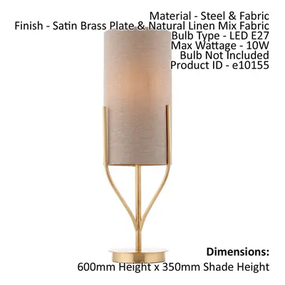 Table Lamp Satin Brass Plate & Natural Linen Mix Fabric 10W LED E27