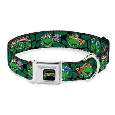 Buckle-Down Seatbelt Buckle Dog Collar - Classic TMNT Turtle Faces Black/Green Turtle Shell - 1"