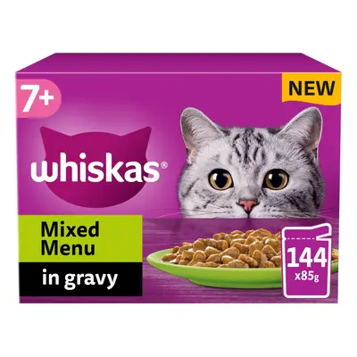 144 x 85g Whiskas 7+ Mixed Menu Senior Wet Cat Food Pouches in Gravy