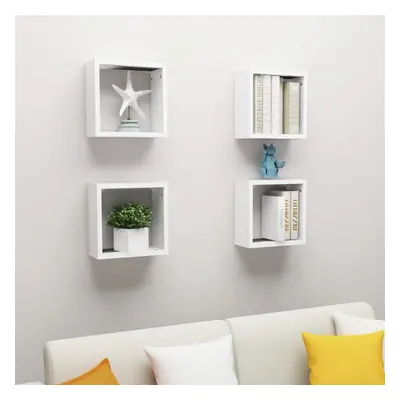 vidaXL 4x Wall Cube Shelves White Storage Wall Hanging Floating Shelf Unit