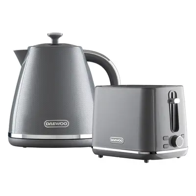 (Grey) Daewoo Stirling Kettle and Toaster Bundle Pyramid Set 1.7L Rapid Boil Slice