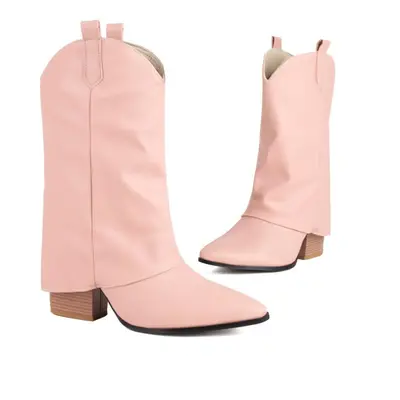 (pink, 36) Women&apos;s High Heel Short Boots Temperament Small Pointed Thick Heel Smoke Pipe Bo