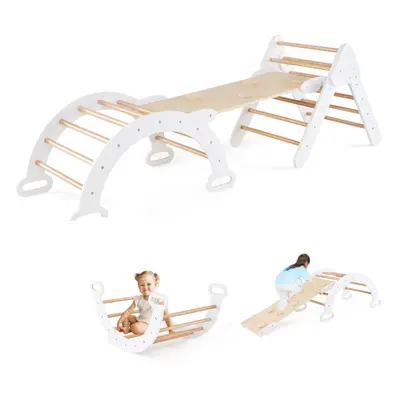 3-In-1 Kids Climbing Triangle Set Wooden Triangle Climber Set-White