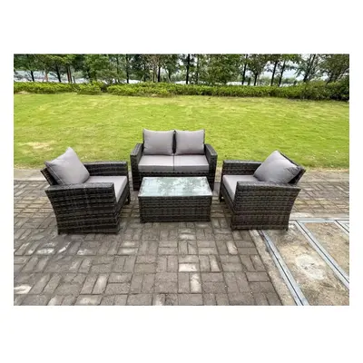 Fimous Seater Grey Mixed High Back Rattan Sofa Set Rectangular Coffee Table Garden Furniture Out