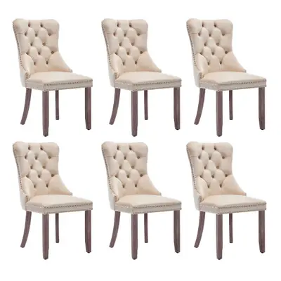 (Beige/6pc) Upholstered Velvet Dining Chairs, Button Tufted Kitchen Lounge Chairs