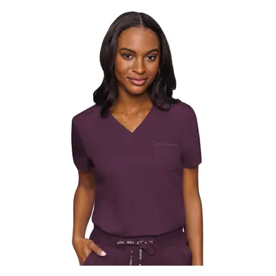 Med Couture Women's V-Neck Scrub Top Modern Fit Tuck-in Top with Stretchy Rib-Knit Shoulders and