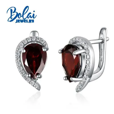 (red) Bolaijewelry,natural Mozambique Garnet Pear 7*10mm Gemstone Earrings Sterling Silver Fashi