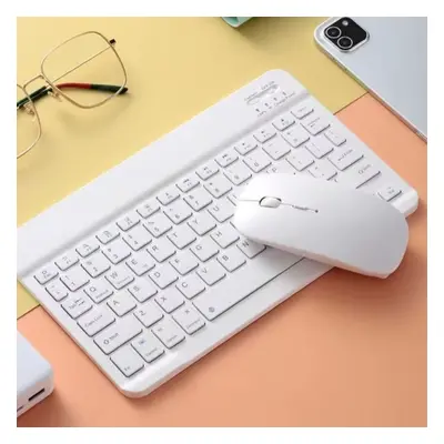 (White Set) Universal Portable BT Rechargeable Mini Wireless Keyboard and Mouse Combo For Tablet