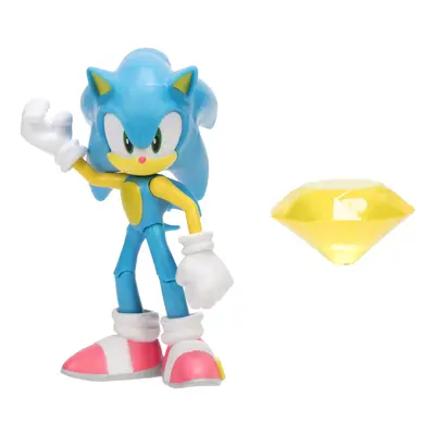 Sonic The Hedgehog 4-Inch Action Figure Modern Sonic with Yellow Chaos Emerald Collectible Toy