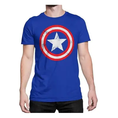 Captain America tscapdistshldroyalS Captain America Distressed Shield Royal Blue Mens T-Shirt - 