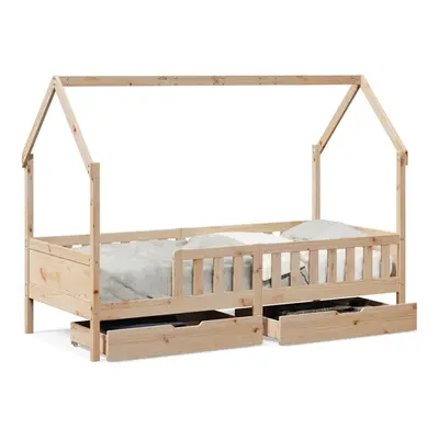 (natural, x cm) vidaXL Kids Bed Frame with Drawers Wooden Bed Solid Wood Pine