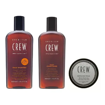 American Crew Daily Moisturizing Shampoo 450ml, Conditioner 450ml and Grooming Cream 85g