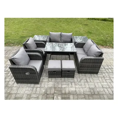 Fimous Seater Wicker PE Rattan Garden Dining Set Outdoor Furniture Sofa with Side Tables Small F