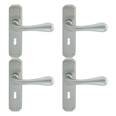 4x PAIR Heavy Duty Handle on Angular Lock Backplate x 40mm Satin Chrome