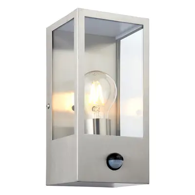 Outdoor Box Style Wall Light with PIR - 28W Eco GLS LED - Brushed Steel