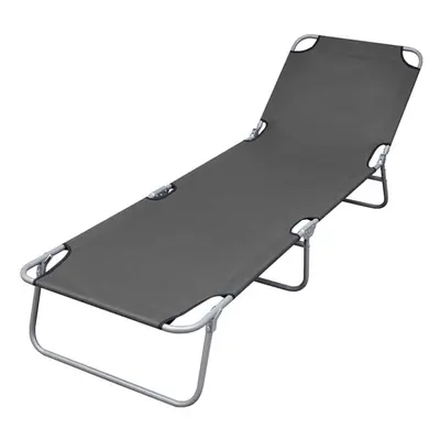 vidaXL Grey Foldable Sunlounger With Adjustable Backrest