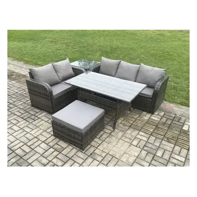 Fimous Outdoor Garden Patio Furniture Wicker Rattan Oblong Rectangular Dining Table and Lounge S