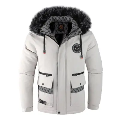 (white, XL) Winter Padded Thickened Coat Men&apos;s Casual Versatile Fashion High-quality Stand-