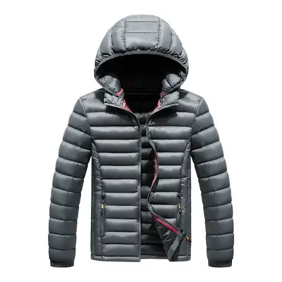 (Grey, L) Winter Men Hooded Jacket Men Warm Thick Waterproof Parkas Jacket Coat Autumn Mens Fash